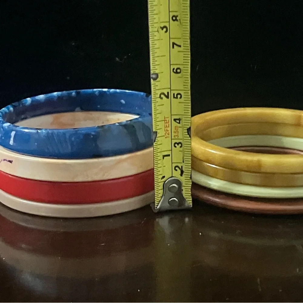 Lot of 8 Vintage Thermoplastic & Bakelite Bangles Marbled, End of Day, Slice Cut